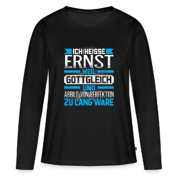 ERNST - Gottgleich - Frauen Premium Bio Langarmshirt - Schwarz - Vorne - Julia (174cm)