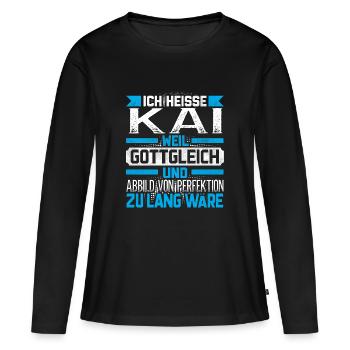 KAI - Gottgleich - Frauen Premium Bio Langarmshirt - Schwarz - Vorne - Julia (174cm)