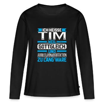 TIM - Gottgleich - Frauen Premium Bio Langarmshirt - Schwarz - Vorne - Julia (174cm)