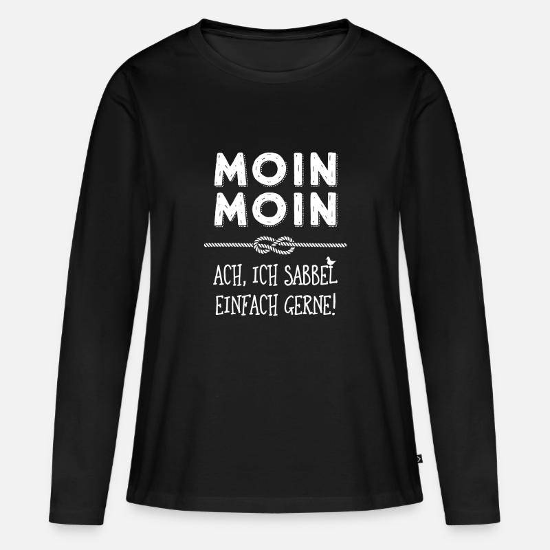 Moin - plattdeutscher norddeutscher Spruch - Frauen Premium Bio Langarmshirt - Schwarz