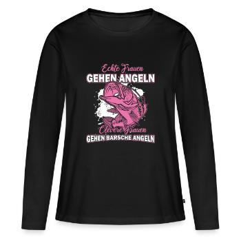 Echte Frauen Gehen angeln Anglerin Fischerin - Frauen Premium Bio Langarmshirt - Schwarz - Vorne - Julia (174cm)