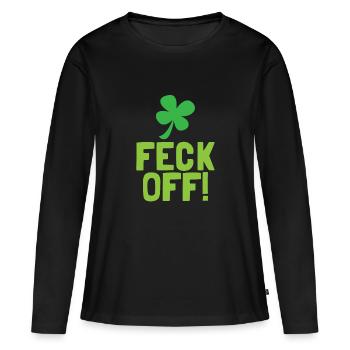Feck off funny IRISH quote with shamrock - Women's Premium Organic Long Sleeve Shirt - black - Front - Julia (174cm)