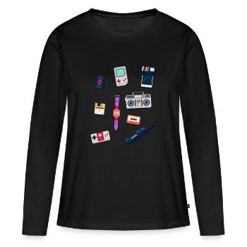 Objekte aus den 80er Jahren - Retro Design - Frauen Premium Bio Langarmshirt - Schwarz - Vorne - Julia (174cm)