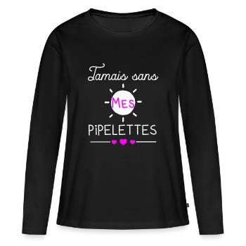 Jamais sans mes pipelettes cadeau provoque copine - T-shirt manches longues Premium bio Femme - noir - Devant - Julia (174cm)