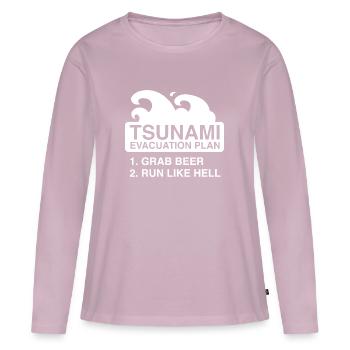 Plan d’évacuation après le tsunami - T-shirt manches longues Premium bio Femme - rose poudré - Devant - Julia (174cm)