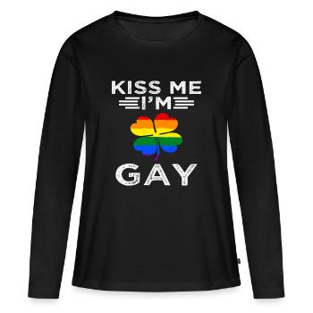 Embrasse-moi je suis gay - T-shirt manches longues Premium bio Femme - noir - Devant - Julia (174cm)