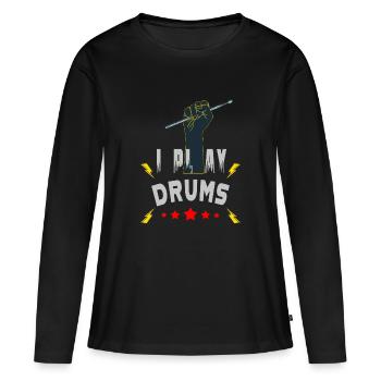 Je joue de la batterie - T-shirt manches longues Premium bio Femme - noir - Devant - Julia (174cm)