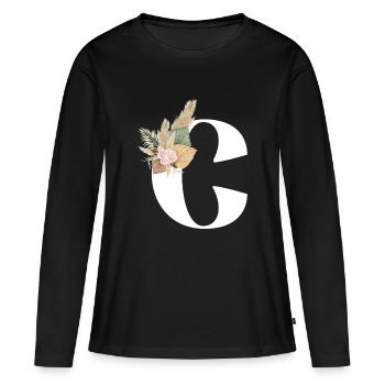 lettre C fleuris - T-shirt manches longues Premium bio Femme - noir - Devant - Julia (174cm)