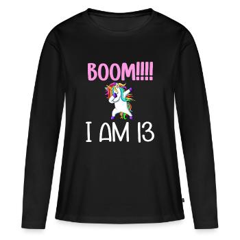 Dabbing birthday unicorn for kid 13 years old girl - T-shirt manches longues Premium bio Femme - noir - Devant - Julia (174cm)