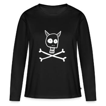 Crâne avec cornes de diable - T-shirt manches longues Premium bio Femme - noir - Devant - Julia (174cm)
