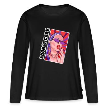 JE M’EN FOUS - T-shirt manches longues Premium bio Femme - noir - Devant - Julia (174cm)