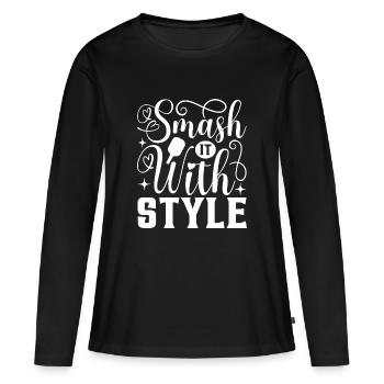 Smash de pickleball - T-shirt manches longues Premium bio Femme - noir - Devant - Julia (174cm)