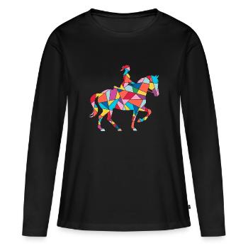 Équitation Cavalier Femmes Enfants Filles Chevaux - T-shirt manches longues Premium bio Femme - noir - Devant - Julia (174cm)