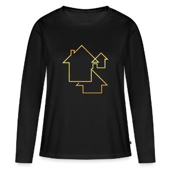 Trois maisons or design bâtiment idée cadeau cool - T-shirt manches longues Premium bio Femme - noir - Devant - Julia (174cm)