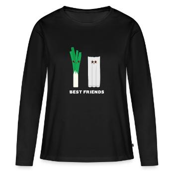 Cadeau drôle de poireaux et de chiffons - T-shirt manches longues Premium bio Femme - noir - Devant - Julia (174cm)