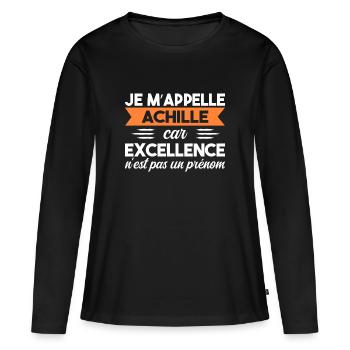 Je M'appelle Excellence Achille - T-shirt manches longues Premium bio Femme - noir - Devant - Julia (174cm)