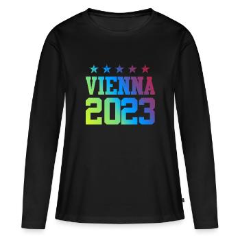 Vienne 2023 Vienne - T-shirt manches longues Premium bio Femme - noir - Devant - Julia (174cm)