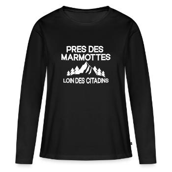 Montagne - Ski - Station de Ski - T-shirt manches longues Premium bio Femme - noir - Devant - Julia (174cm)