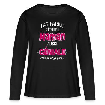 MAMAN - T-shirt manches longues Premium bio Femme - noir - Devant - Julia (174cm)