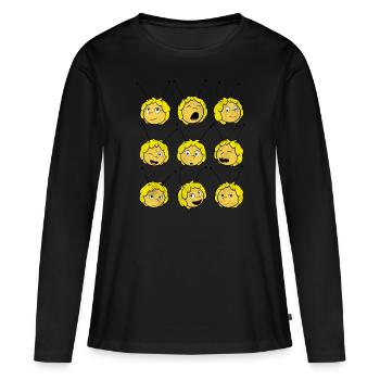 Biene Maja Gesichter - Frauen Premium Bio Langarmshirt - Schwarz - Vorne - Julia (174cm)