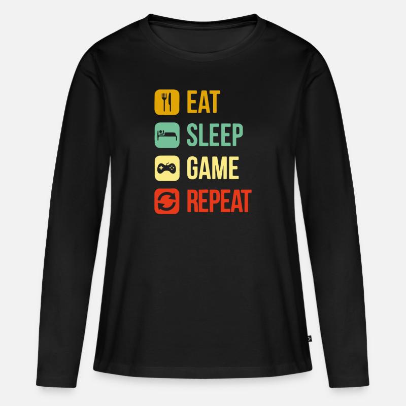 eat sleep repeat Videospiel - Frauen Premium Bio Langarmshirt - Schwarz