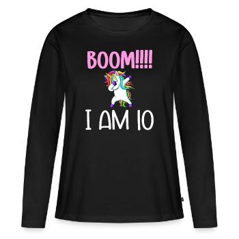 Dabbing birthday unicorn for kid 10 years old girl - T-shirt manches longues Premium bio Femme - noir - Devant - Julia (174cm)