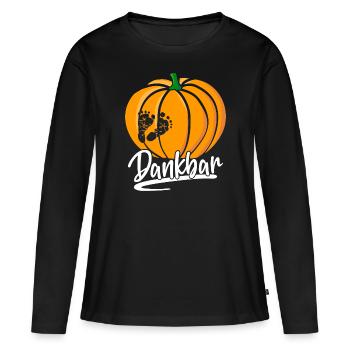 Dankbar Kürbis Halloween Erntedank Schwangerschaft - Frauen Premium Bio Langarmshirt - Schwarz - Vorne - Julia (174cm)