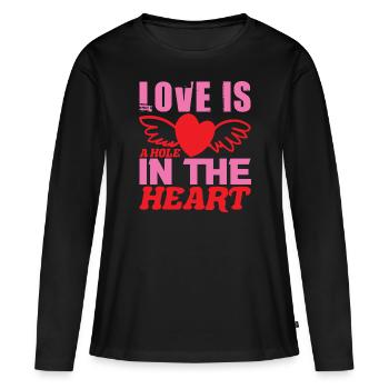 L’AMOUR EST UN TROU DANS LE CŒUR - T-shirt manches longues Premium bio Femme - noir - Devant - Julia (174cm)