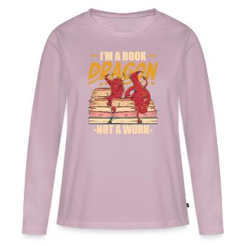 Je suis un dragon de livre pas au travail Lecteur de lecture de livres - T-shirt manches longues Premium bio Femme - rose poudré - Devant - Julia (174cm)