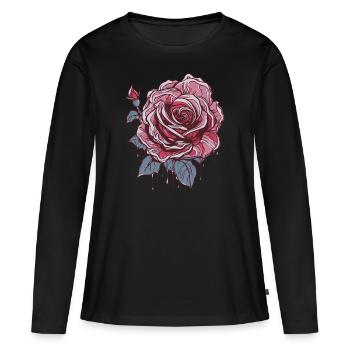 Rote Rose - Frauen Premium Bio Langarmshirt - Schwarz - Vorne - Julia (174cm)