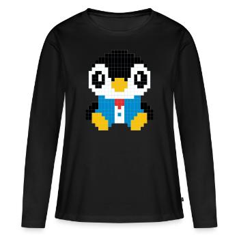 Un pingouin en costume pixélisé - T-shirt manches longues Premium bio Femme - noir - Devant - Julia (174cm)