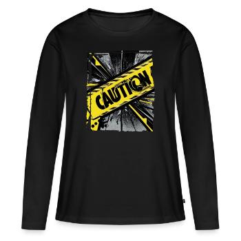 Drôle Tendance Noir Jaune Avertissement Ruban Avertissement - T-shirt manches longues Premium bio Femme - noir - Devant - Julia (174cm)
