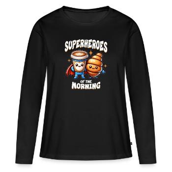 Cappuccino und Croissants Superhelden - Frauen Premium Bio Langarmshirt - Schwarz - Vorne - Julia (174cm)