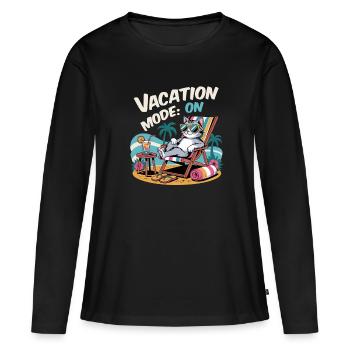 Vacation Mode. Beach Katze in Urlaubslaune - Frauen Premium Bio Langarmshirt - Schwarz - Vorne - Julia (174cm)