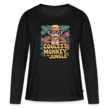 Coolest Monkey in the Jungle – Frecher Affe mit Sp - Frauen Premium Bio Langarmshirt - Schwarz - Vorne - Julia (174cm)