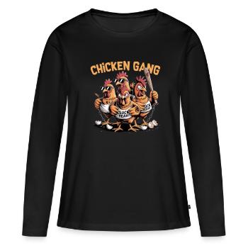 Chicken Gang – Witziges Hühner-Motiv Comic-Style - Frauen Premium Bio Langarmshirt - Schwarz - Vorne - Julia (174cm)