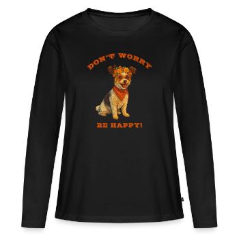 DON'T WORRY BE HAPPY! - Frauen Premium Bio Langarmshirt - Schwarz - Vorne - Julia (174cm)