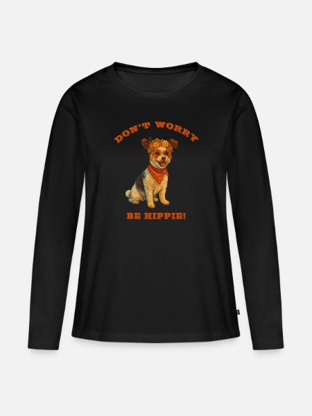 DON'T WORRY BE HIPPIE - Frauen Premium Bio Langarmshirt - Schwarz