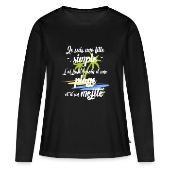 Une plage et un mojito - T-shirt manches longues Premium bio Femme - noir - Devant - Julia (174cm)