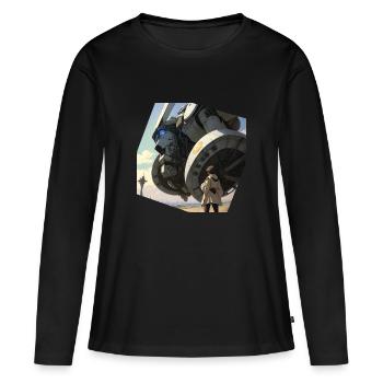 Manga Riesiger Roboter - Frauen Premium Bio Langarmshirt - Schwarz - Vorne - Julia (174cm)