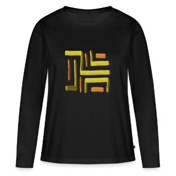Labyrinthe peinture jaune - T-shirt manches longues Premium bio Femme - noir - Devant - Julia (174cm)