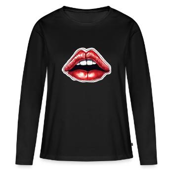 Bouche / Lèvres / Dents / Langue / Sourire / Baiser - T-shirt manches longues Premium bio Femme - noir - Devant - Julia (174cm)
