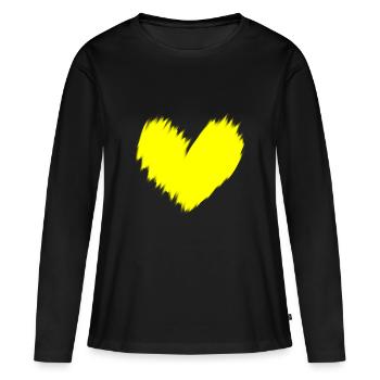 Idée cadeau cœur jaune floue - T-shirt manches longues Premium bio Femme - noir - Devant - Julia (174cm)