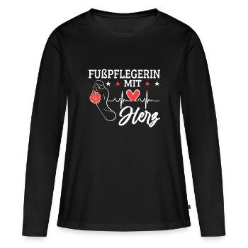 Fußpflegerin mit Herz Herzschlag Pediküre - Frauen Premium Bio Langarmshirt - Schwarz - Vorne - Julia (174cm)