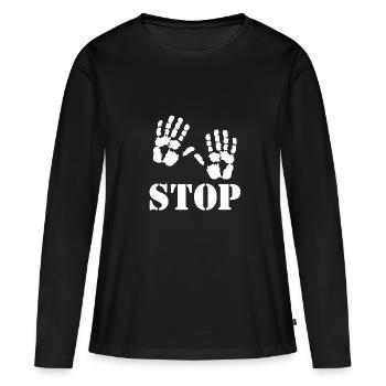 Stop - Handprints - Women's Premium Organic Long Sleeve Shirt - black - Front - Julia (174cm)