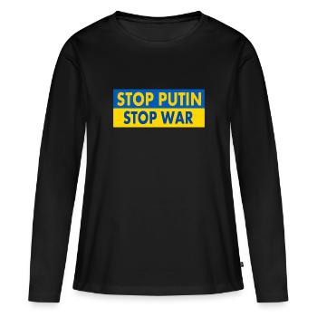 Stop war - Frauen Premium Bio Langarmshirt - Schwarz - Vorne - Julia (174cm)