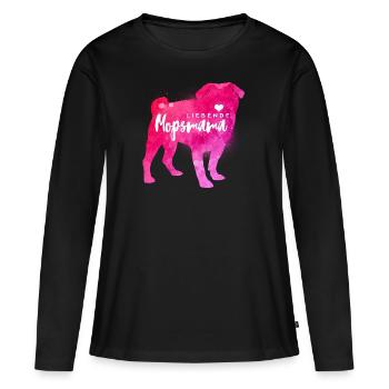 Liebende Mopsmama - Frauen Premium Bio Langarmshirt - Schwarz - Vorne - Julia (174cm)