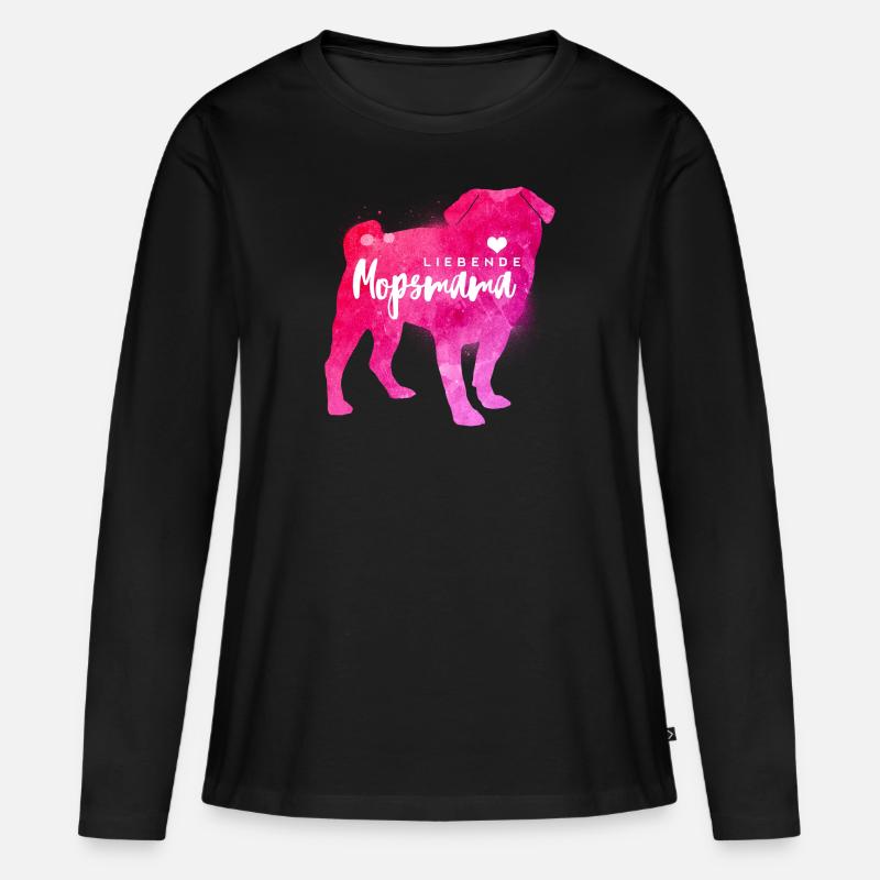 Liebende Mopsmama - Frauen Premium Bio Langarmshirt - Schwarz