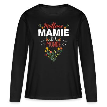 Mamie, cadeau drôle grand-mère. Citation mamie - T-shirt manches longues Premium bio Femme - noir - Devant - Julia (174cm)