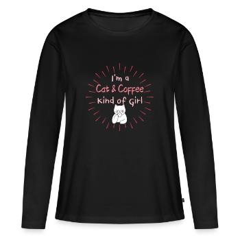 Je suis une fille du genre Chat et Café - T-shirt manches longues Premium bio Femme - noir - Devant - Julia (174cm)
